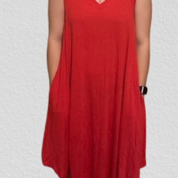 Red Tank Top Dress with Pockets - Picture 9 of 13